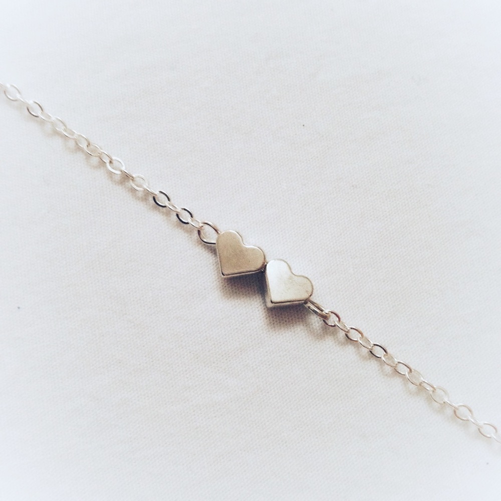 Boho Double Heart Charm Beach Anklet Silver NEW - Picture 2 of 4